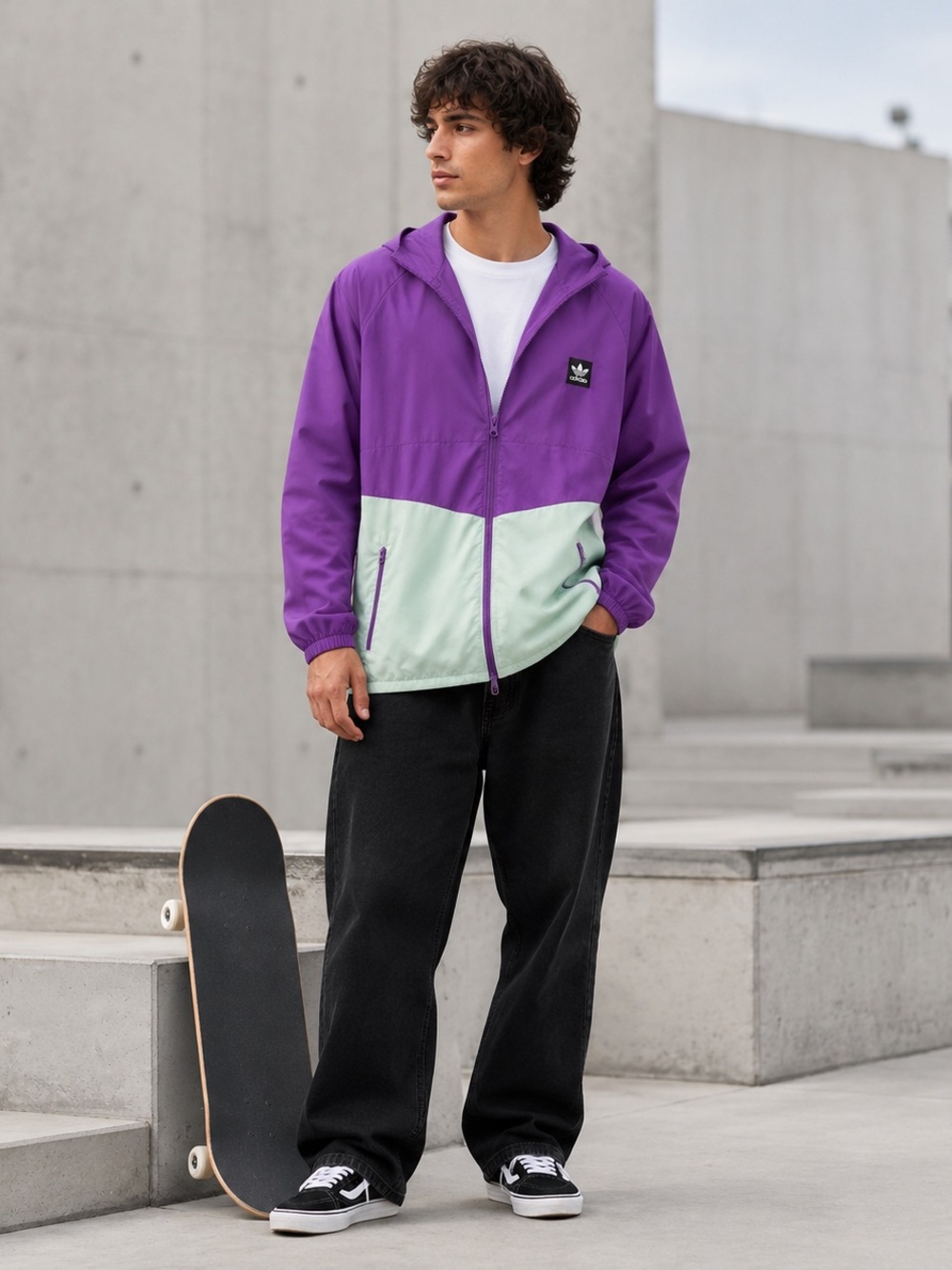 adidas Purple & Light Mint Colorblock Hooded Windbreaker